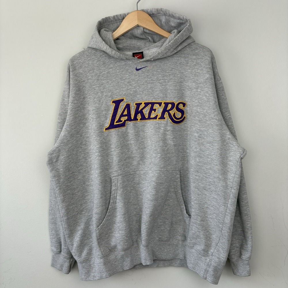 Vintage 90s Nike NBA‎ Los Angeles Lakers Center Swoosh Hoodie Sweatshirt Sz XL